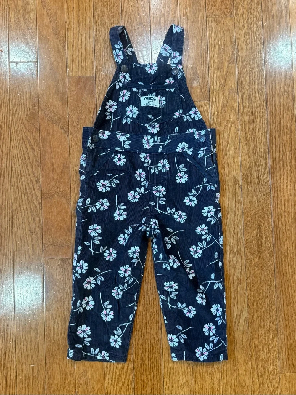 OshKosh B'Gosh Girls 18 Mo Baby Toddlers Daisy Floral Corduroy Overalls Vestbak